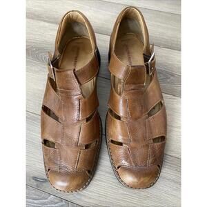 JOHNSTON & MURPHY Fisherman Sheepskin Sandals Tan Brown Sz 12M 7234 Great Cond